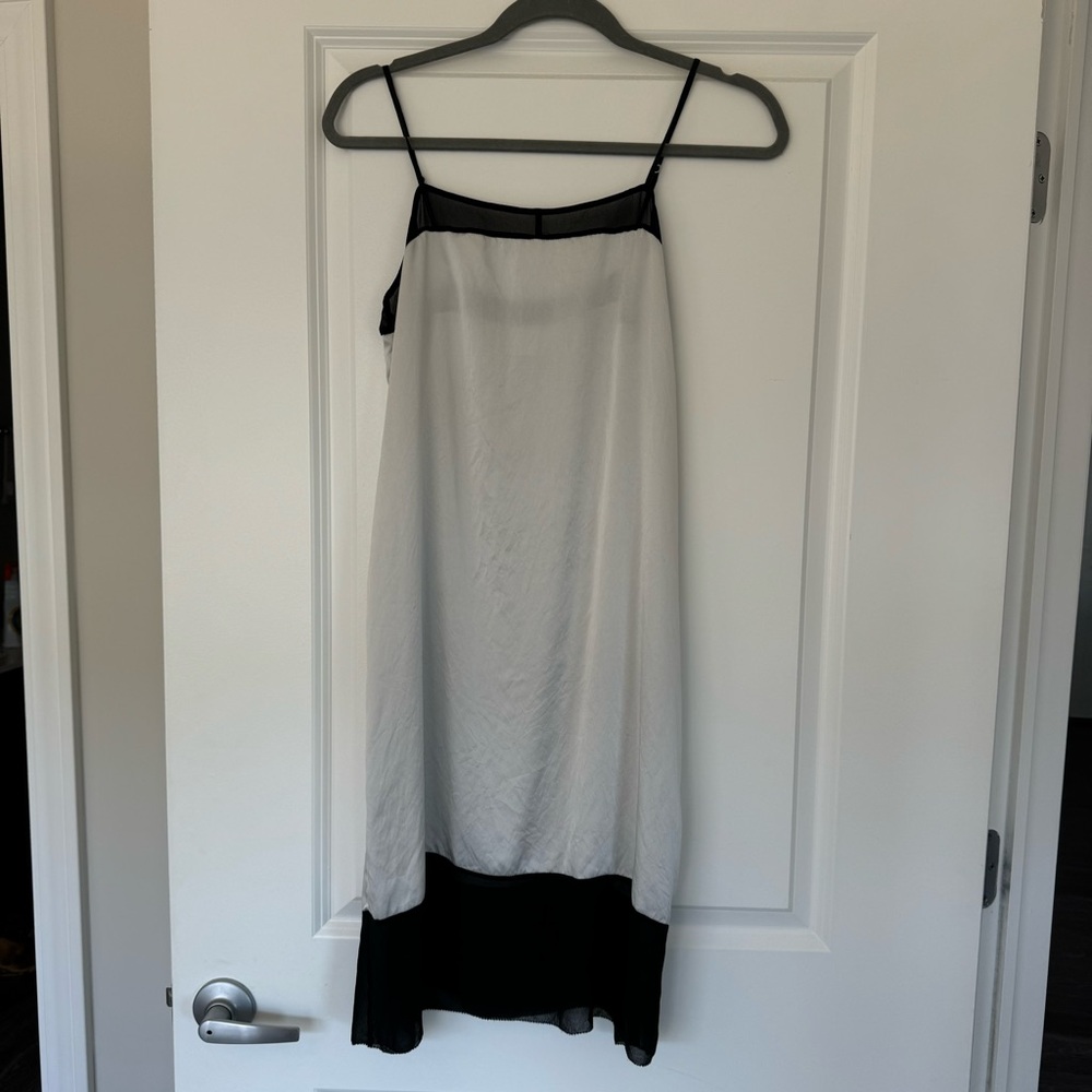 Aritzia Vintage Le Fou Silver Silk Dress | Black Mesh Midi Size S - Picture 3 of 10
